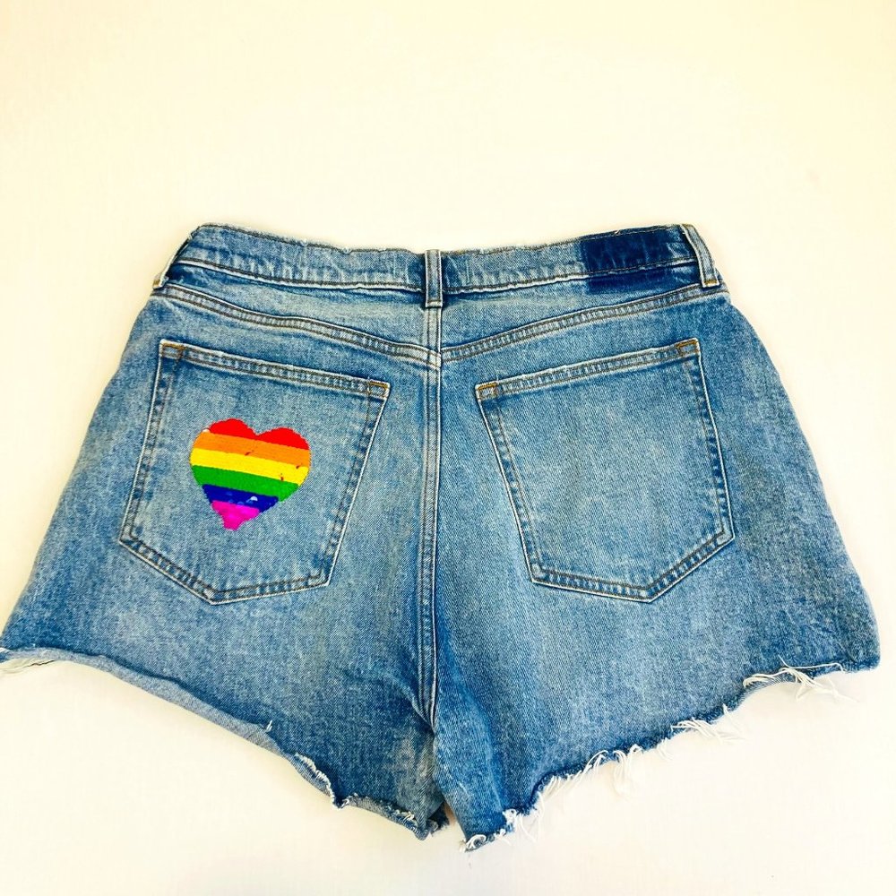 Abercrombie & Fitch Blue Denim Jean Shorts with Rainbow Heart Patch